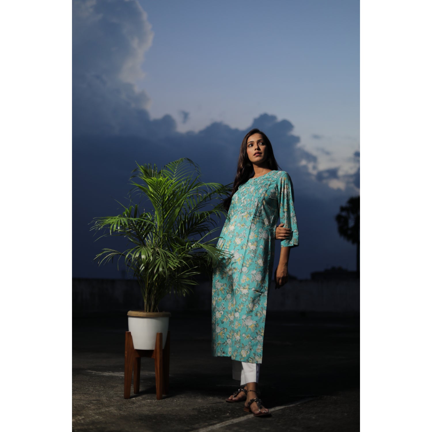 Floral Printed Green Kurta Set With Pant